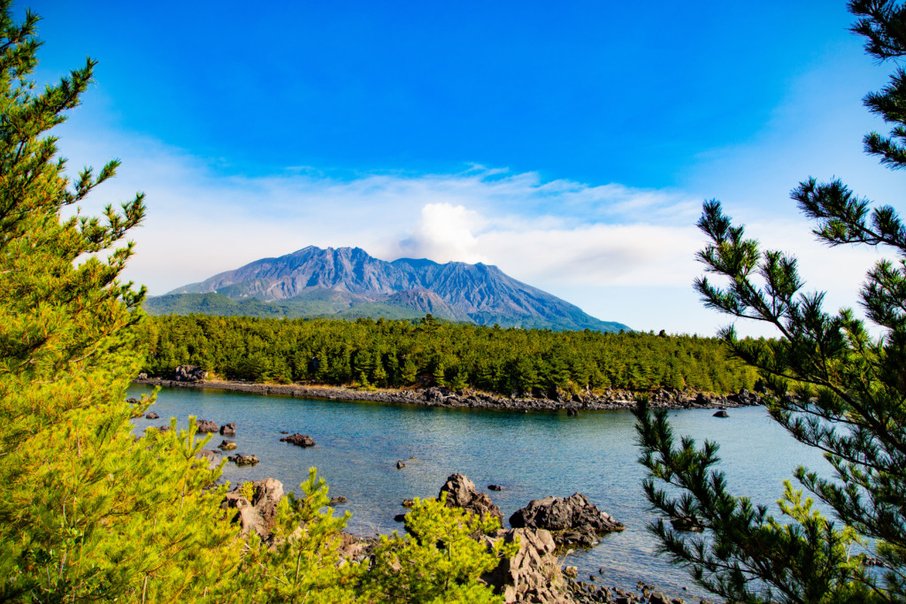 遊歩道から見上げる桜島