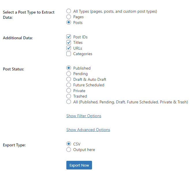 Export All URLsの抽出設定